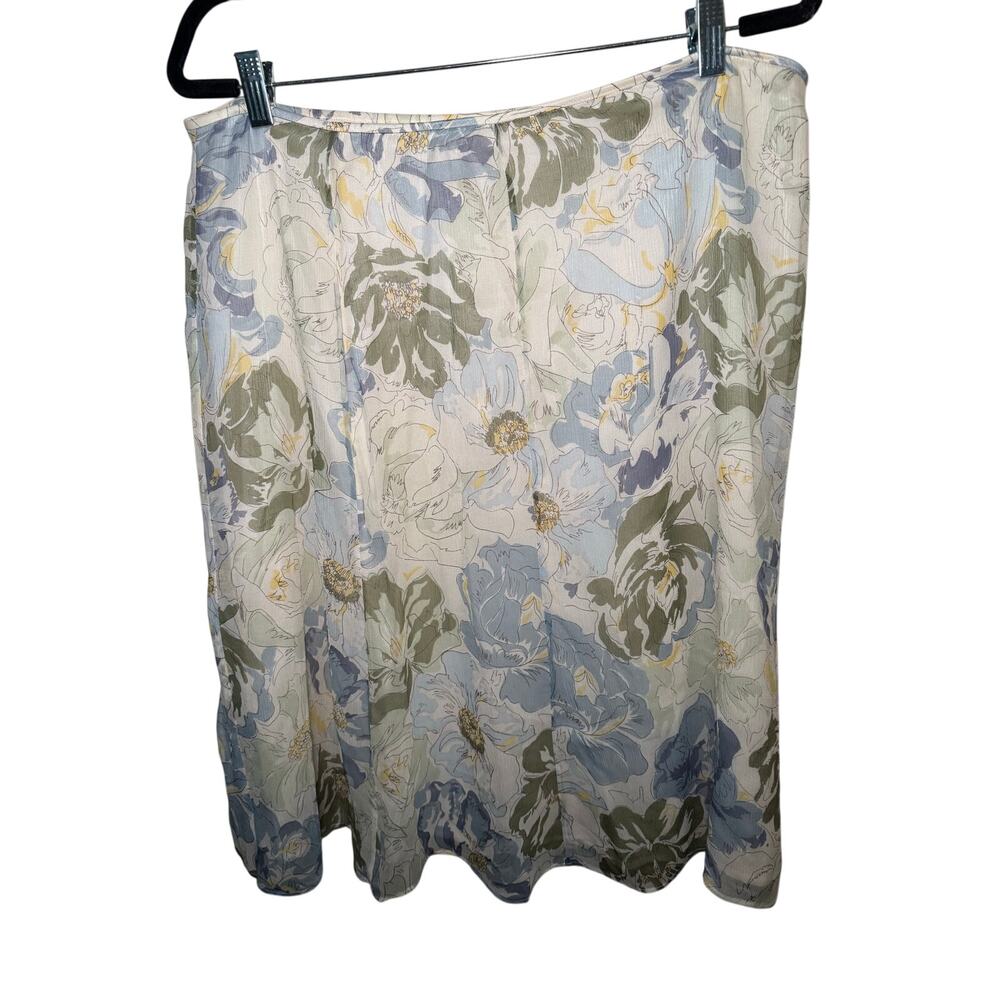 Talbots blue cream green Floral Print Pure Silk Skirt, Women’s Size 18 100% Silk